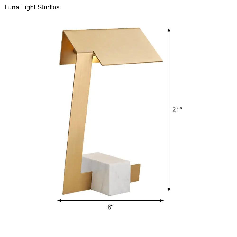 Modern Gold Triangle Metal Desk Light Table Lamp With Marble Base