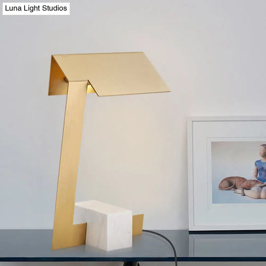 Modern Gold Triangle Metal Desk Light Table Lamp With Marble Base