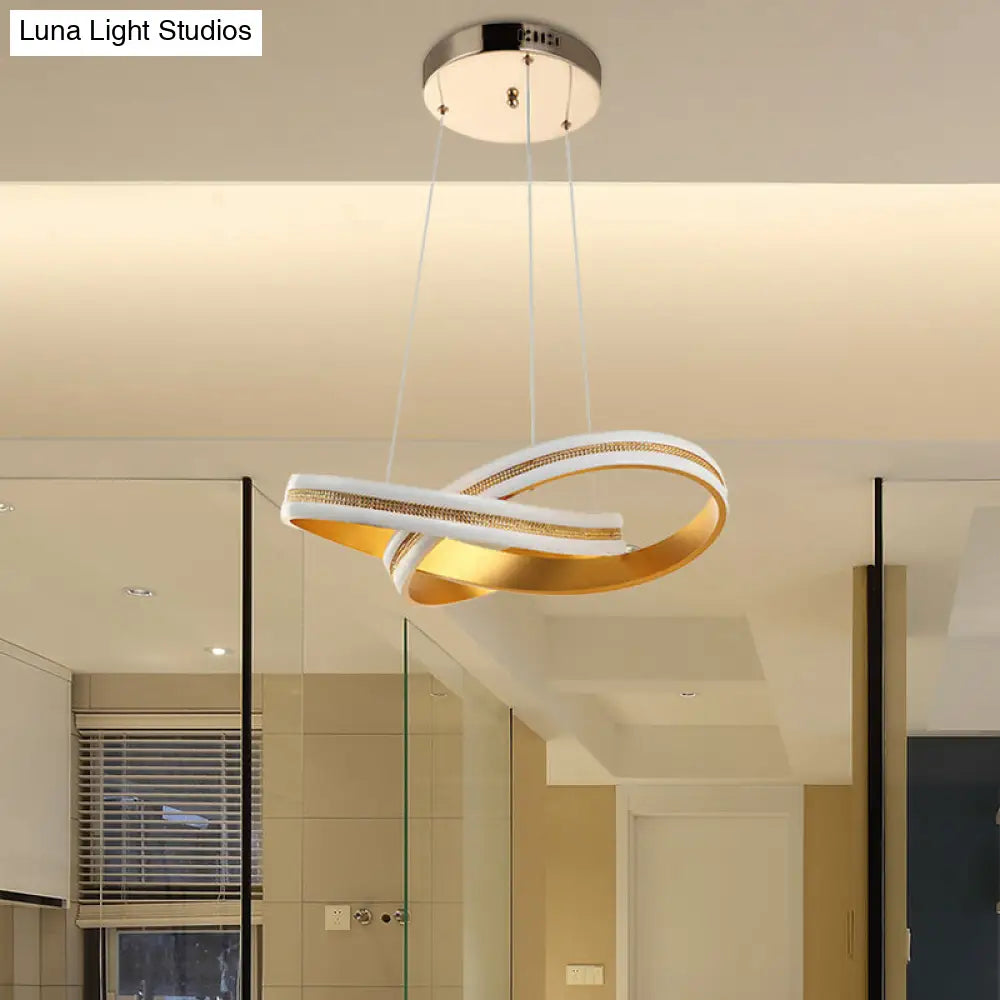 Modern Gold Twisting Led Chandelier Pendant Light With Warm/White Acrylic / White