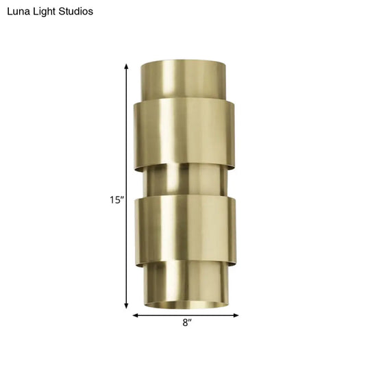 Modern Gold Wall Mount Lamp With Cylinder Metal Shade - 2 Heads Foyer Sconce