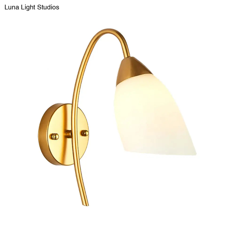 Modern Gold Wall Mount Sconce With Flare White Glass Shade For Bedroom