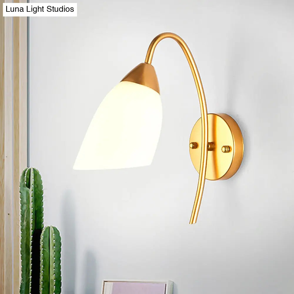 Modern Gold Wall Mount Sconce With Flare White Glass Shade For Bedroom