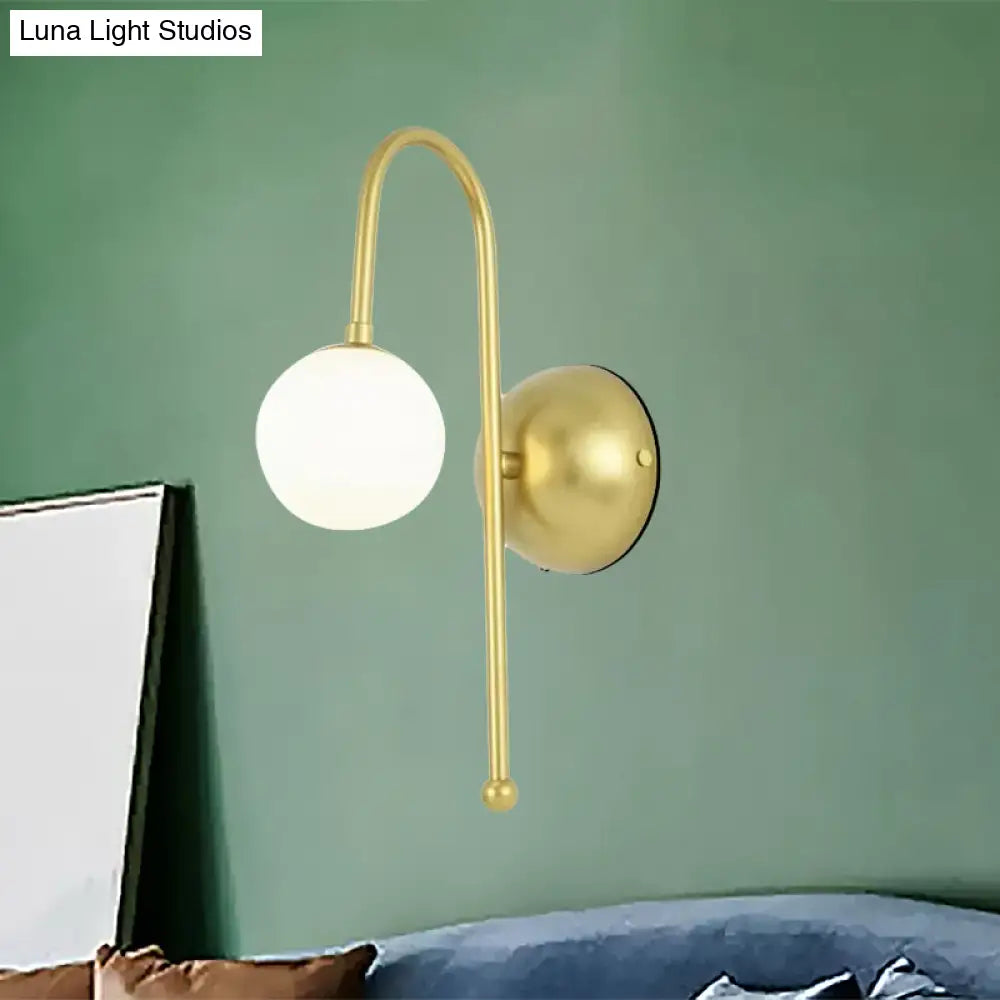 Modern Gold Wall Mounted Globe Light Fixture With Opal Glass For Living Room