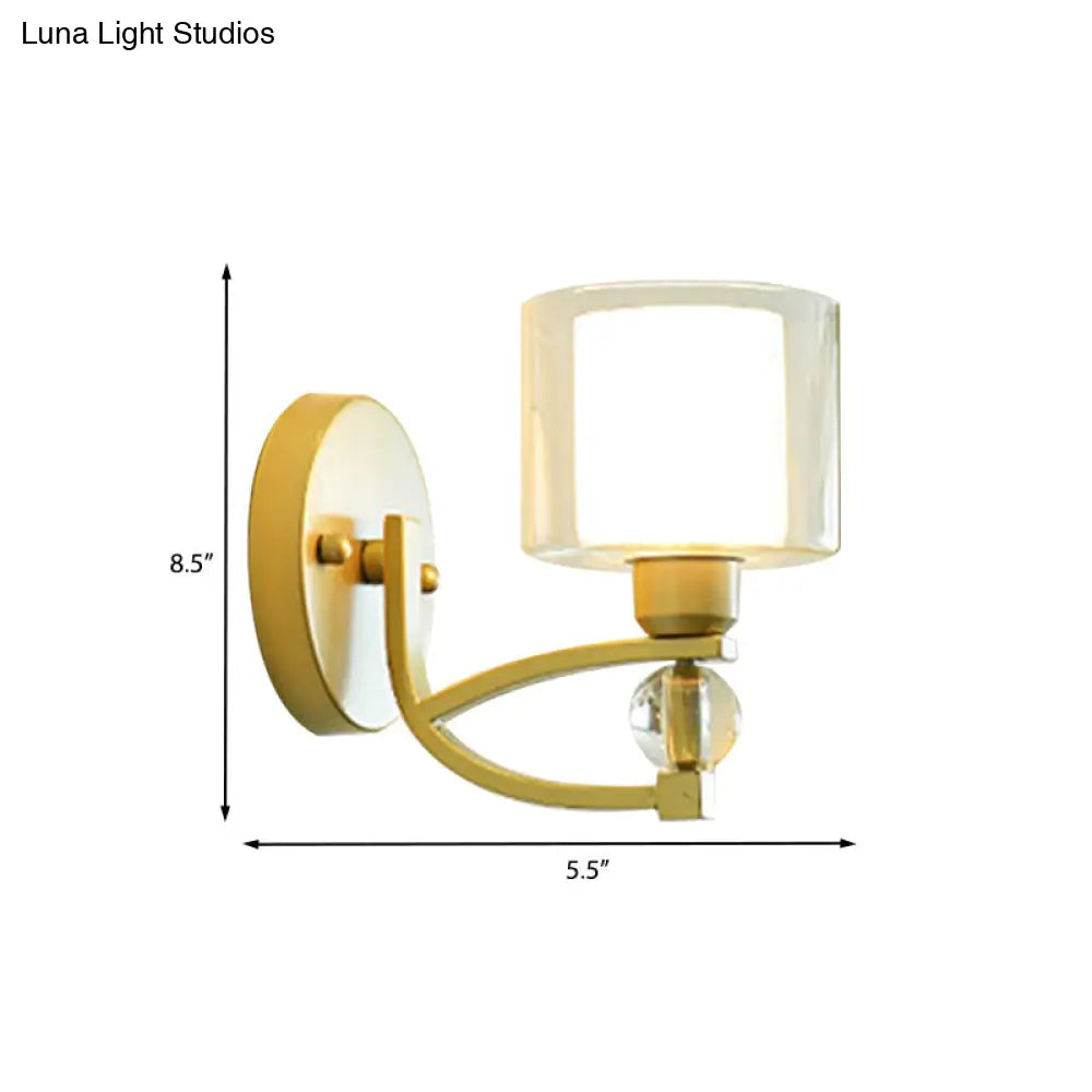 Modern Gold Wall Mounted Lamp With Dual Clear And Opal Glass Shade - Indoor Lighting