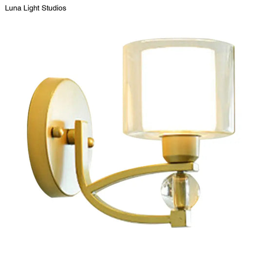 Modern Gold Wall Mounted Lamp With Dual Clear And Opal Glass Shade - Indoor Lighting