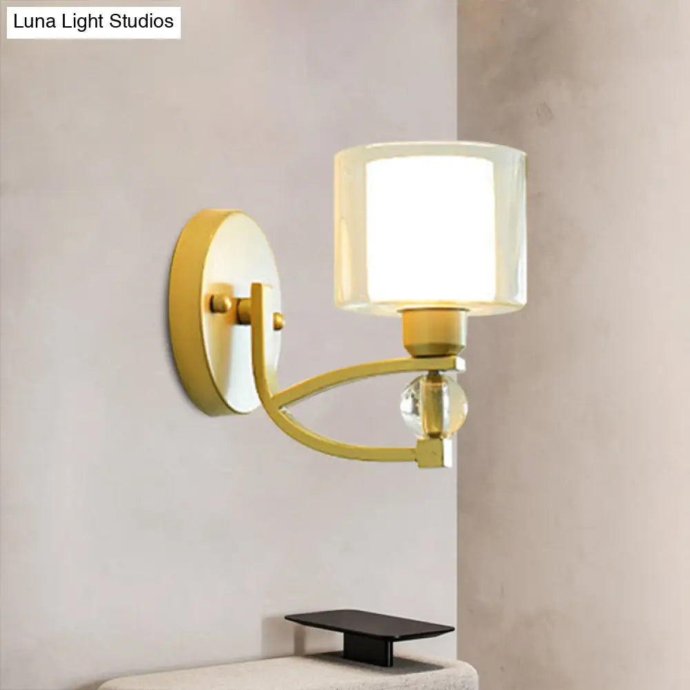 Modern Gold Wall Mounted Lamp With Dual Clear And Opal Glass Shade - Indoor Lighting