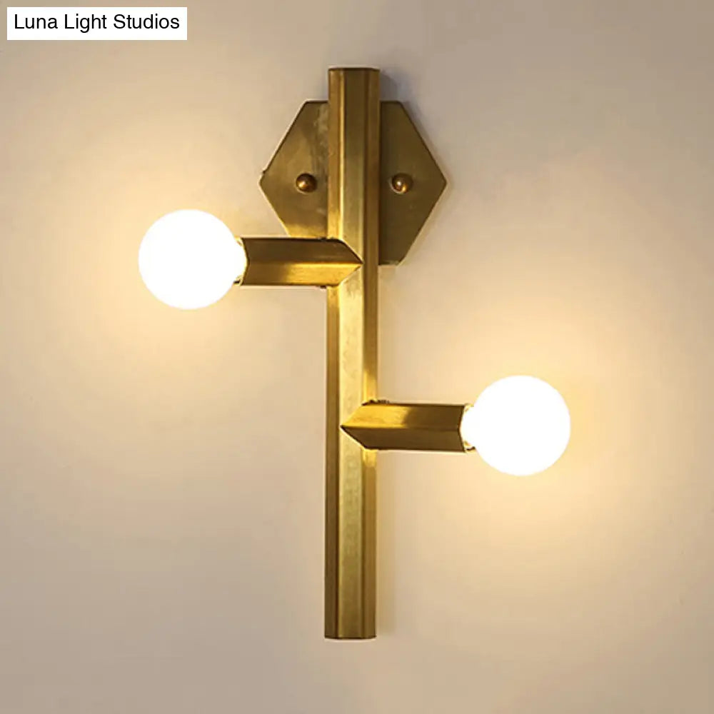 Modern Gold Wall Sconce With 2 Bulbs - Vertical Tube Corner Lamp