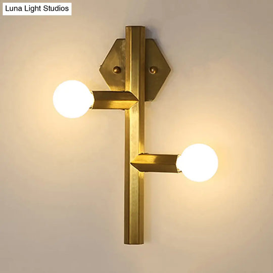 Modern Gold Wall Sconce With 2 Bulbs - Vertical Tube Corner Lamp