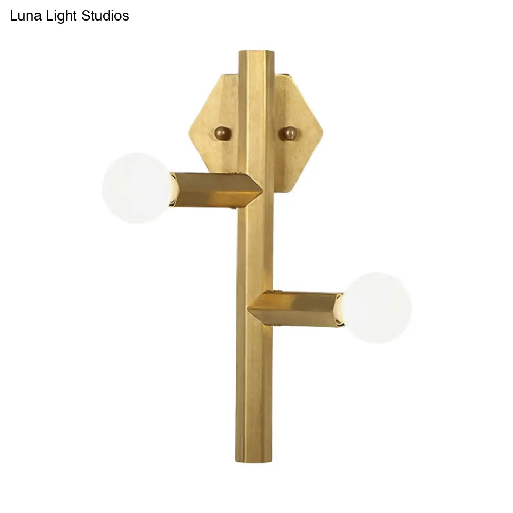 Modern Gold Wall Sconce With 2 Bulbs - Vertical Tube Corner Lamp