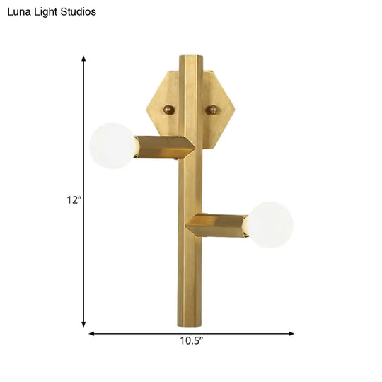 Modern Gold Wall Sconce With 2 Bulbs - Vertical Tube Corner Lamp