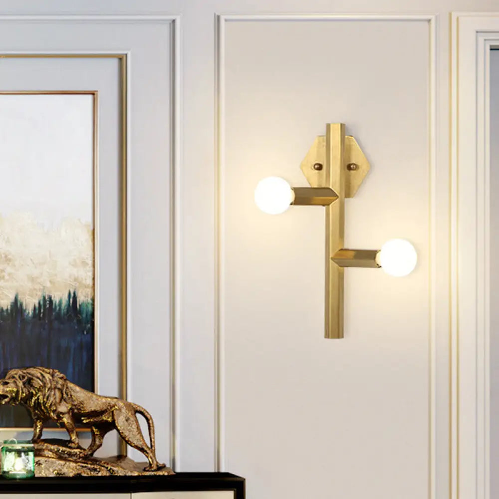 Modern Gold Wall Sconce With 2 Bulbs - Vertical Tube Corner Lamp