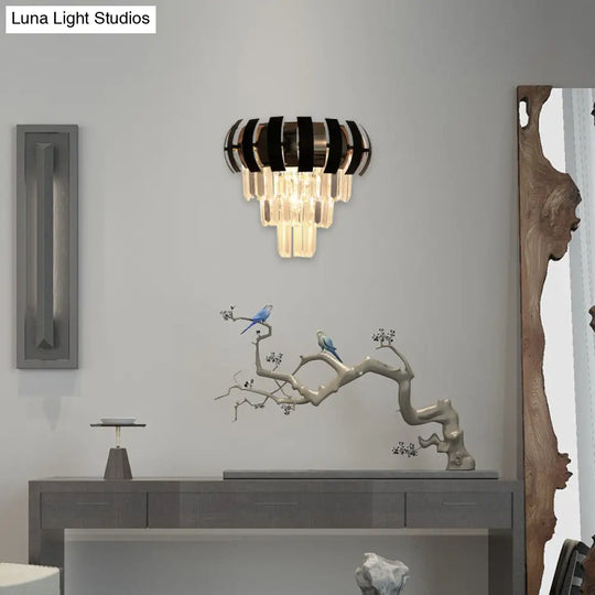 Modern Gold Wall Sconce With Clear Crystal Layered Bulbs - Corridor Lighting Fixture