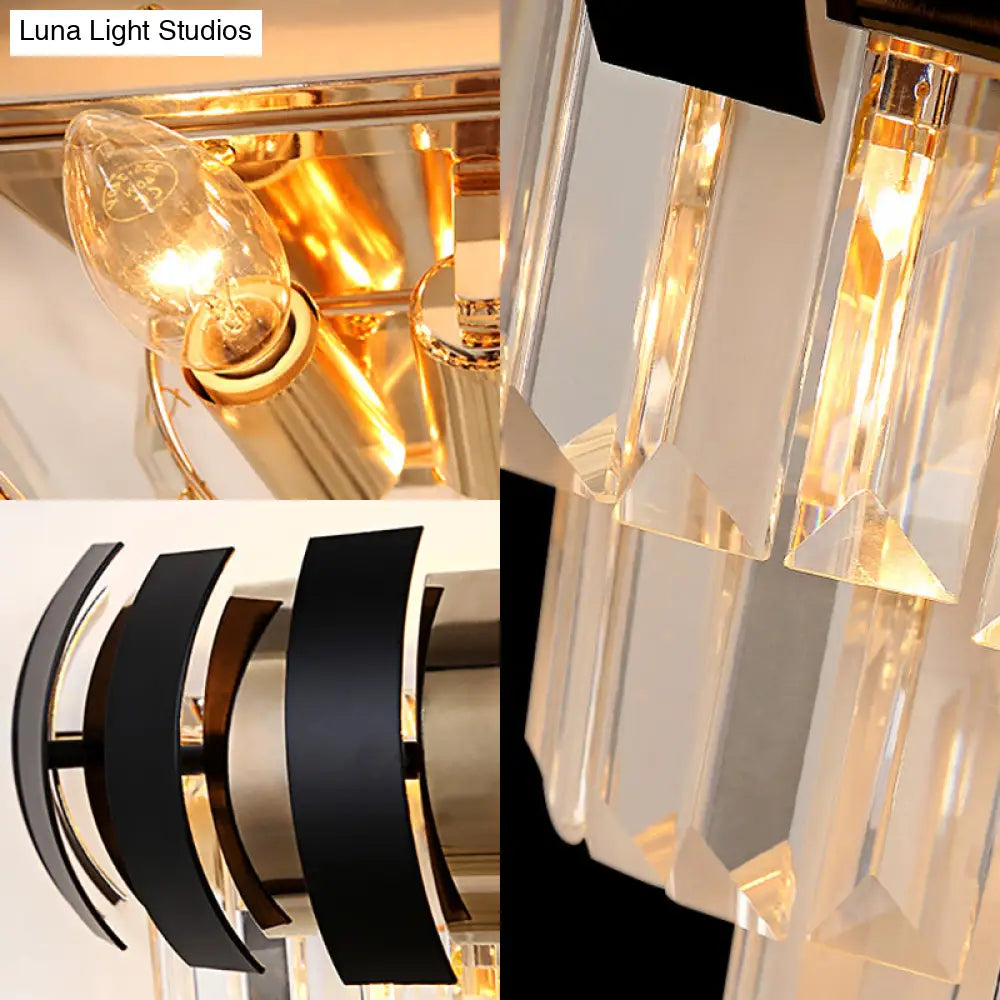 Modern Gold Wall Sconce With Clear Crystal Layered Bulbs - Corridor Lighting Fixture