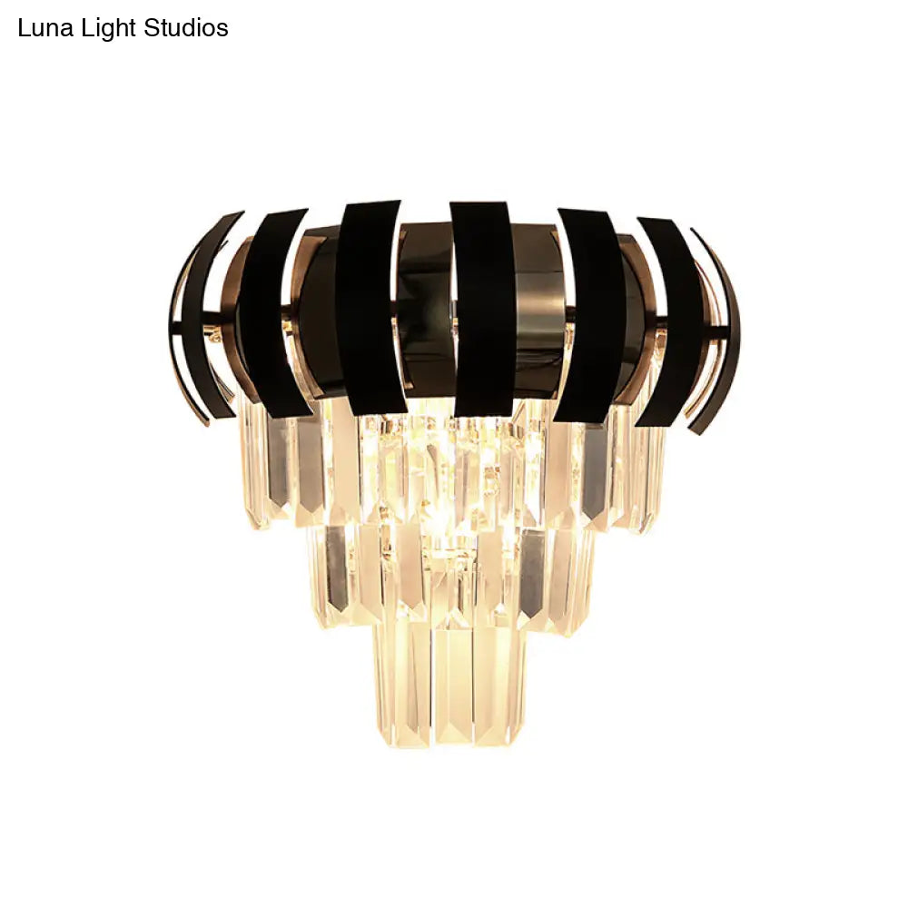 Modern Gold Wall Sconce With Clear Crystal Layered Bulbs - Corridor Lighting Fixture