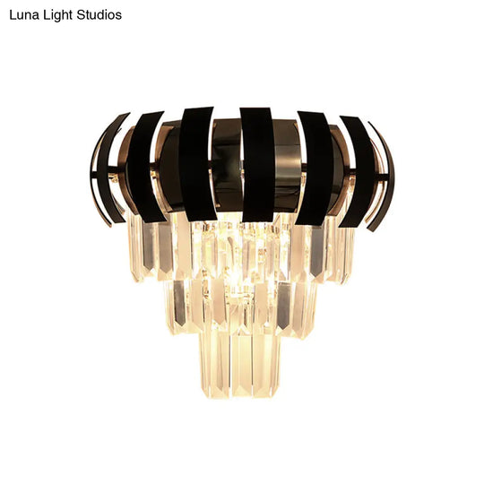 Modern Gold Wall Sconce With Clear Crystal Layered Bulbs - Corridor Lighting Fixture