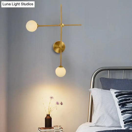 Modern Gold Wall Sconce With Closed Glass And 2 Lights