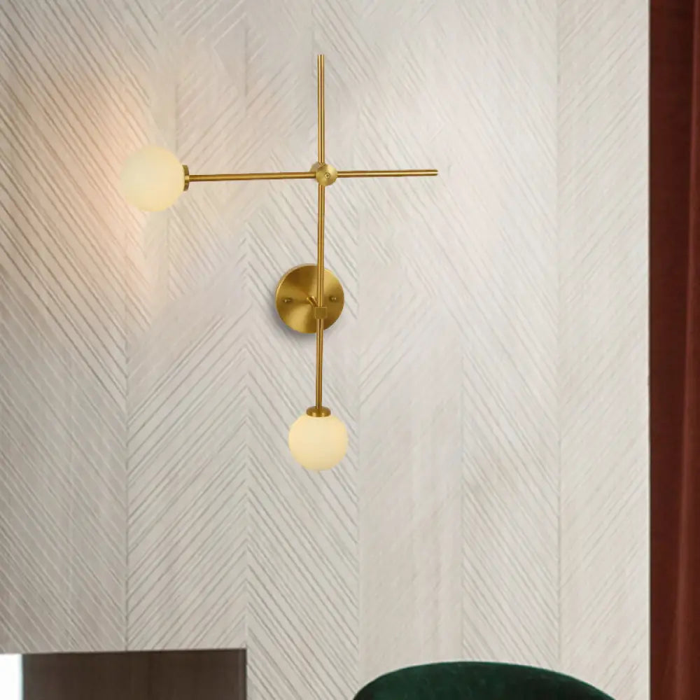 Modern Gold Wall Sconce With Closed Glass And 2 Lights