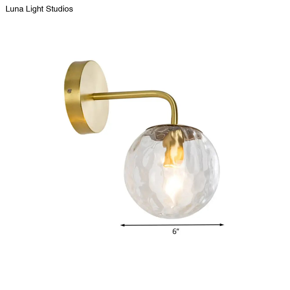 Modern Gold Wall Sconce With Globe Shade: Hammered Glass 1 Light Living Room Candle Lamp