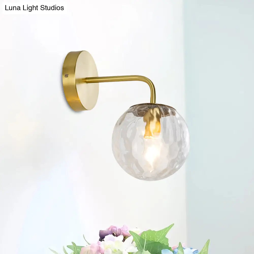 Modern Gold Wall Sconce With Globe Shade: Hammered Glass 1 Light Living Room Candle Lamp