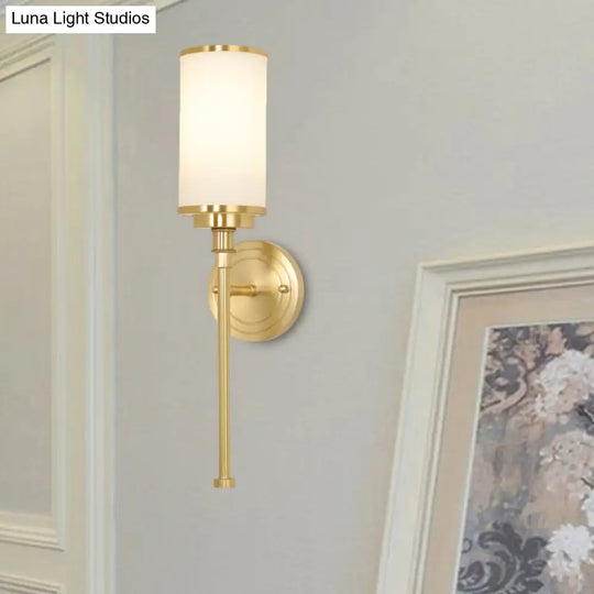 Modern Gold Wall Sconce With Milky Glass Shade - 1-Head Living Room Mounted Lamp