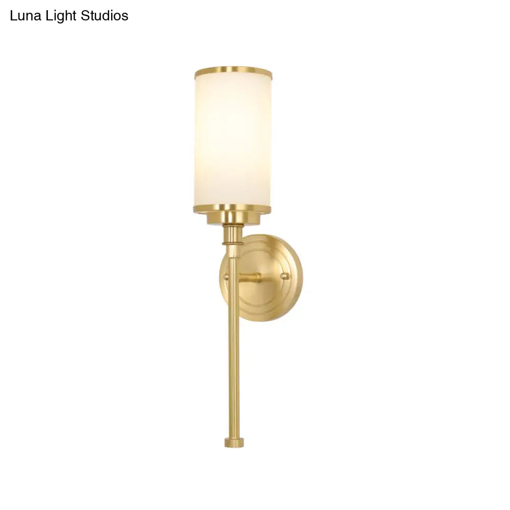 Modern Gold Wall Sconce With Milky Glass Shade - 1-Head Living Room Mounted Lamp