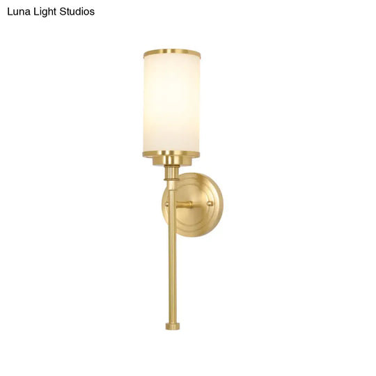 Modern Gold Wall Sconce With Milky Glass Shade - 1-Head Living Room Mounted Lamp