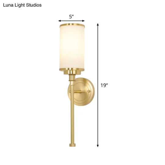 Modern Gold Wall Sconce With Milky Glass Shade - 1-Head Living Room Mounted Lamp