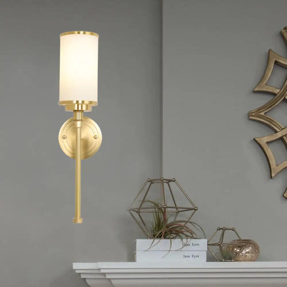 Modern Gold Wall Sconce With Milky Glass Shade - 1-Head Living Room Mounted Lamp