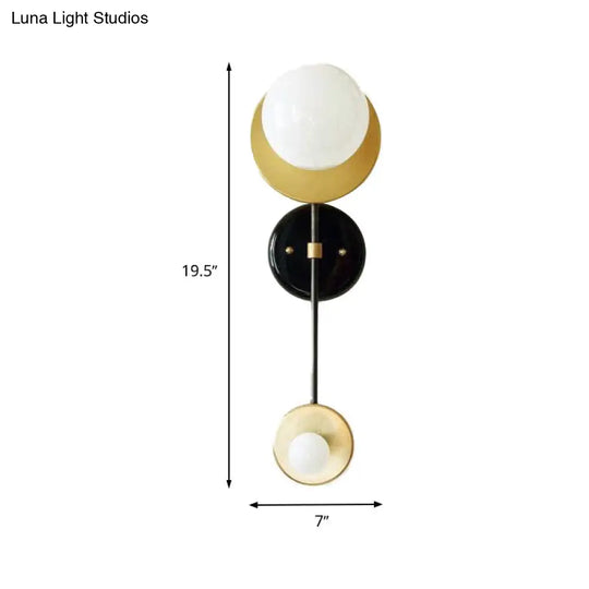 Modern Gold Wall Sconce With Opal Glass Shade - 2 Lights Bulb Lamp