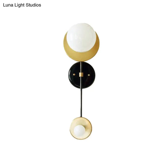 Modern Gold Wall Sconce With Opal Glass Shade - 2 Lights Bulb Lamp