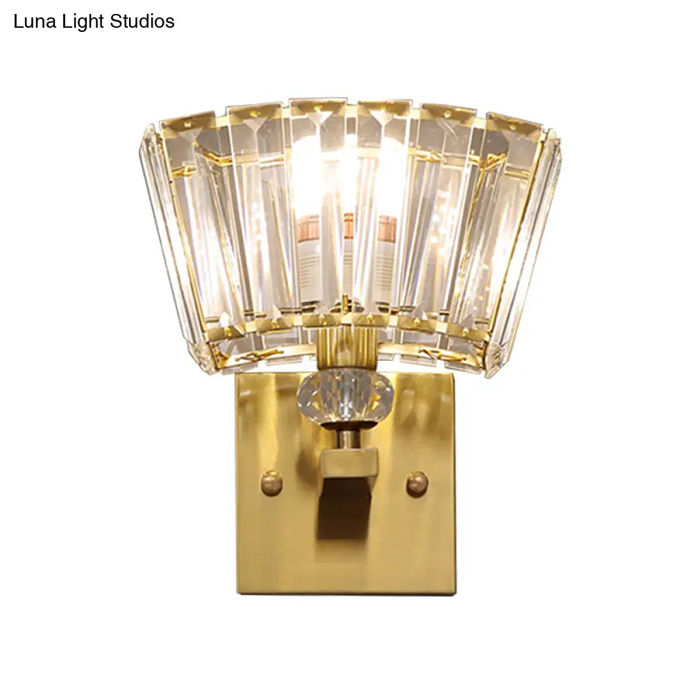 Modern Gold Wall Sconce With Trapezoid Crystal Blocks