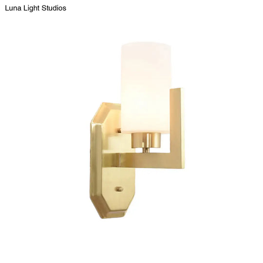 Modern Gold Wall Sconce With Tubular Milk Glass Shade For Living Room