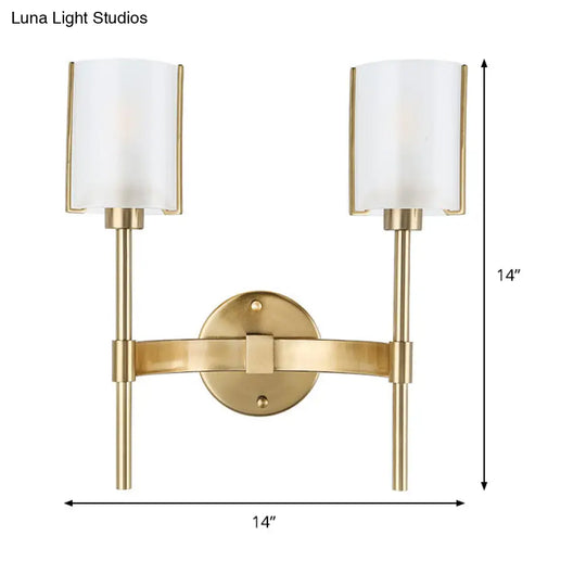 Modern Gold Wall Sconce With White Glass Shade - 2 Bulb Metal Light Fixture