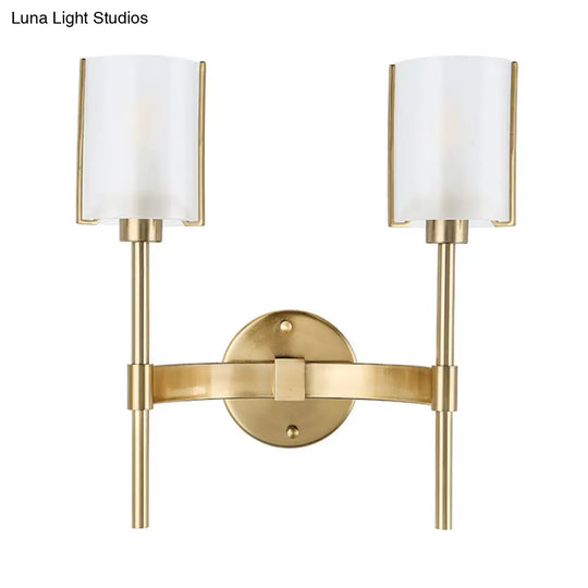 Modern Gold Wall Sconce With White Glass Shade - 2 Bulb Metal Light Fixture