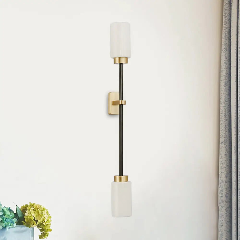 Modern Gold Wall Sconce With White Glass Shade - 2-Head Living Room Lamp