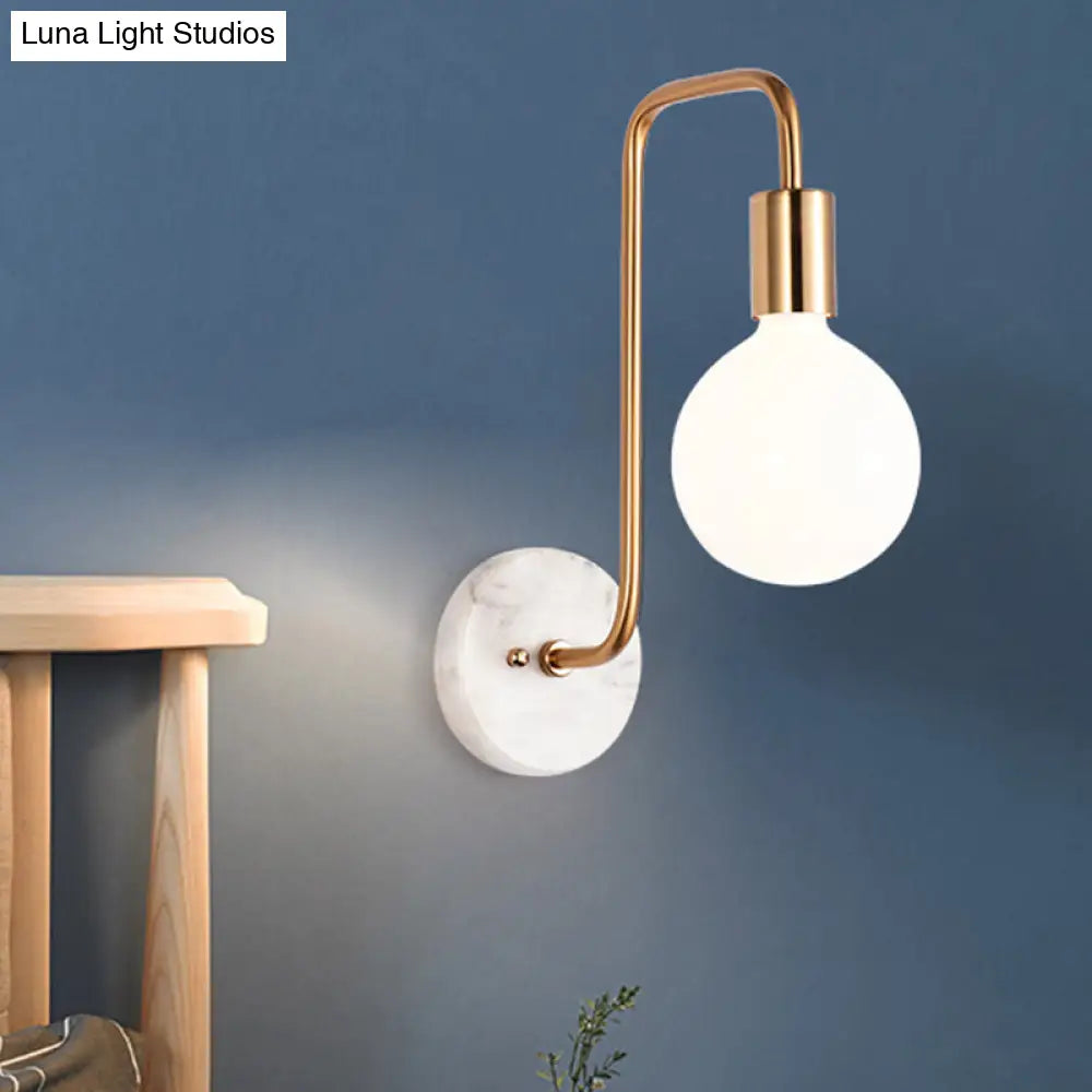 Modern Gold Wall Sconce With White Glass Shade Bedroom Light Fixture