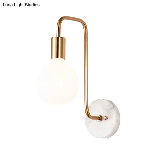 Modern Gold Wall Sconce With White Glass Shade Bedroom Light Fixture