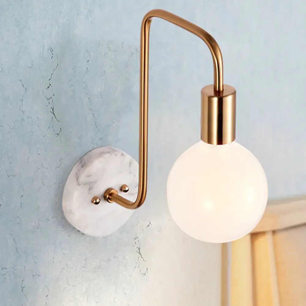 Modern Gold Wall Sconce With White Glass Shade Bedroom Light Fixture