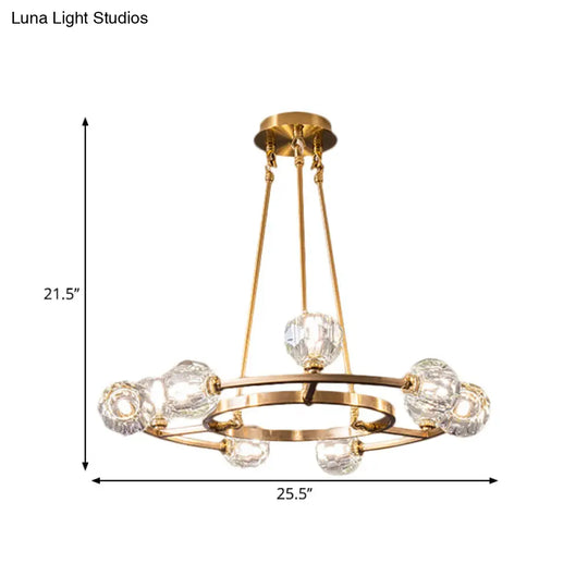 9-Head Modern Gold Chandelier With Crystal Balls - Elegant Hanging Light For Great Room