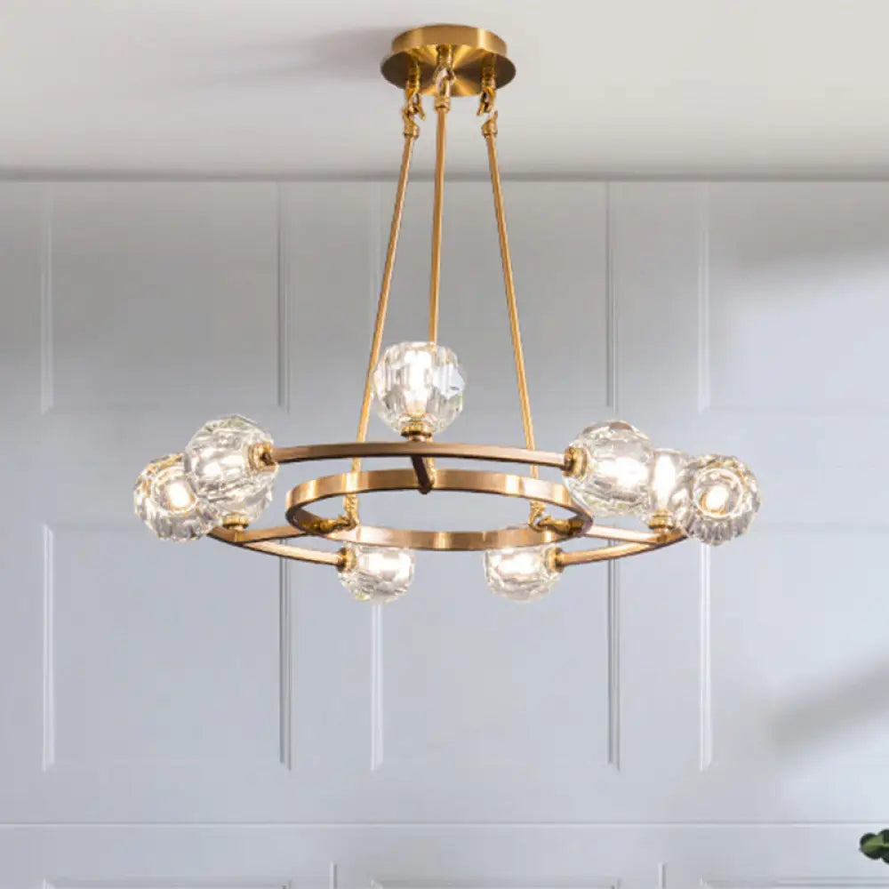 Modern Gold Wheel Crystals Chandelier Lamp - Stunning Great Room Hanging Light