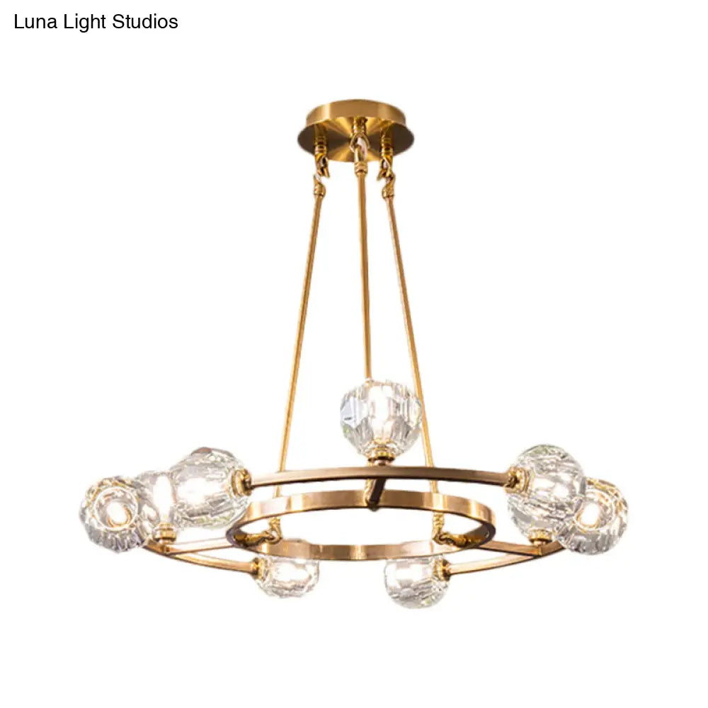 9-Head Modern Gold Chandelier With Crystal Balls - Elegant Hanging Light For Great Room