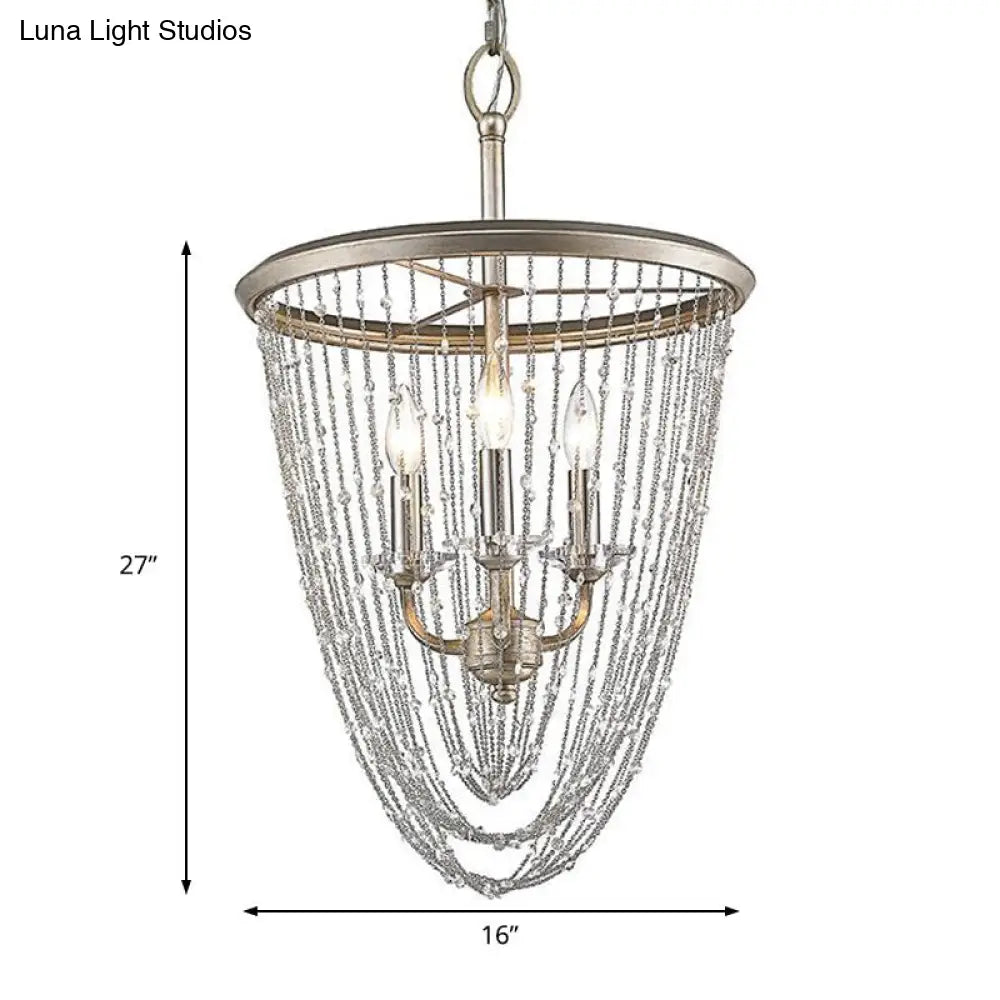 Modern Gold Wire Mesh Chandelier With Crystal Accent - 3-Light Pendant