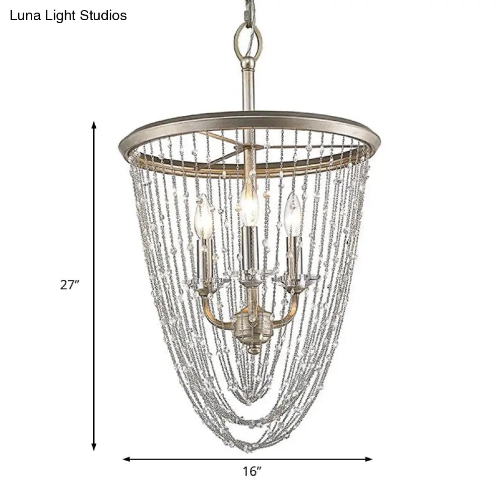 Modern Gold Wire Mesh Chandelier With Crystal Accent - 3 Lights Pendant