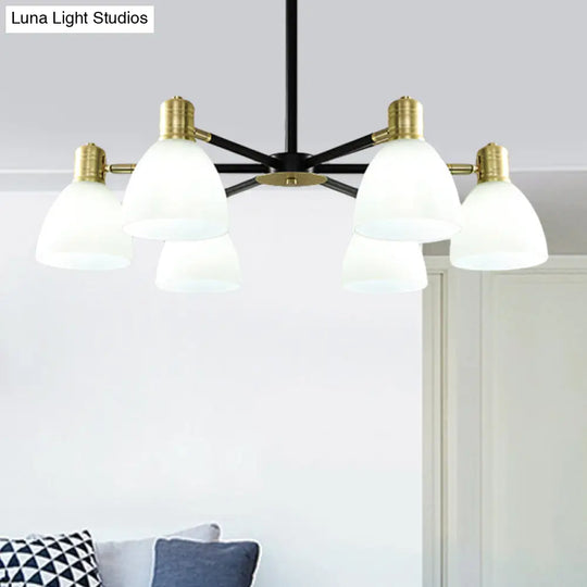 Modern Golden Chandelier Ceiling Pendant Light - Milky Glass Dome 5/6/8 Lights