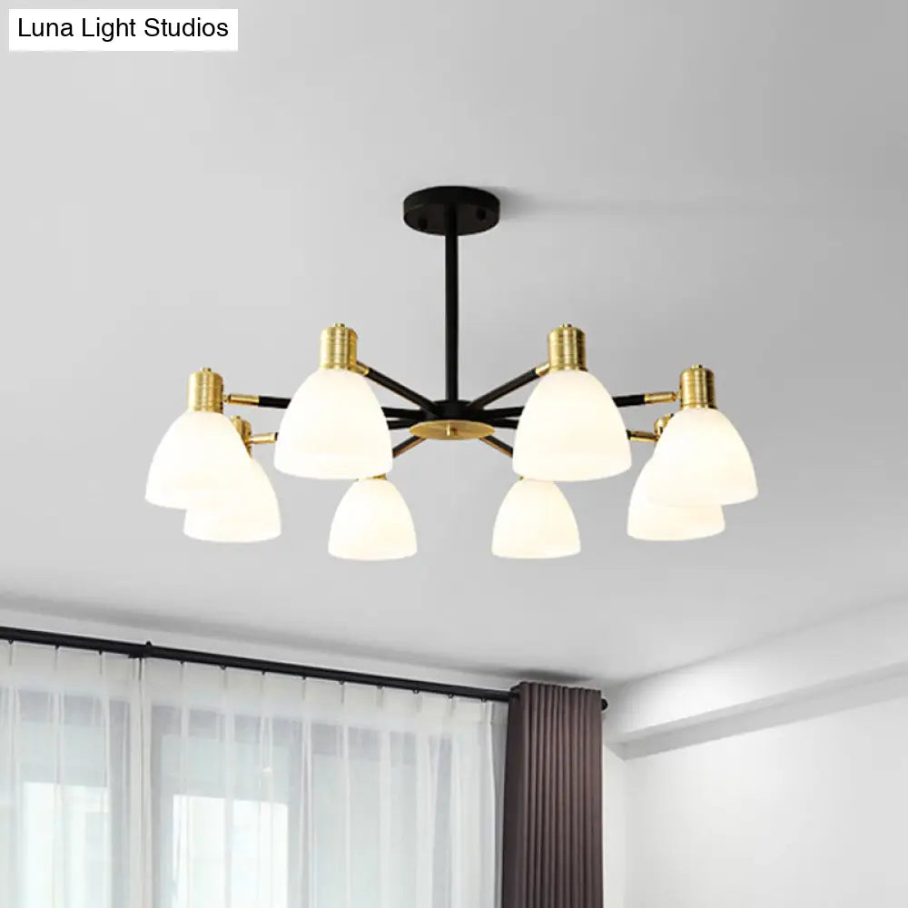 Modern Golden Chandelier Ceiling Pendant Light - Milky Glass Dome 5/6/8 Lights