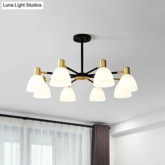 Modern Golden Chandelier Ceiling Pendant Light - Milky Glass Dome 5/6/8 Lights