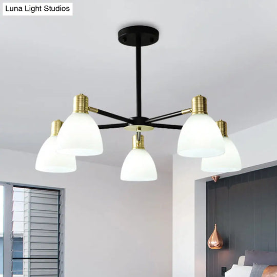 Modern Milky Glass Dome Pendant Light Stylish 5/6/8-Light Golden Chandelier Fixture 5 / Gold