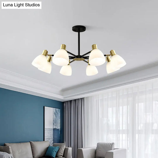 Modern Milky Glass Dome Pendant Light Stylish 5/6/8-Light Golden Chandelier Fixture