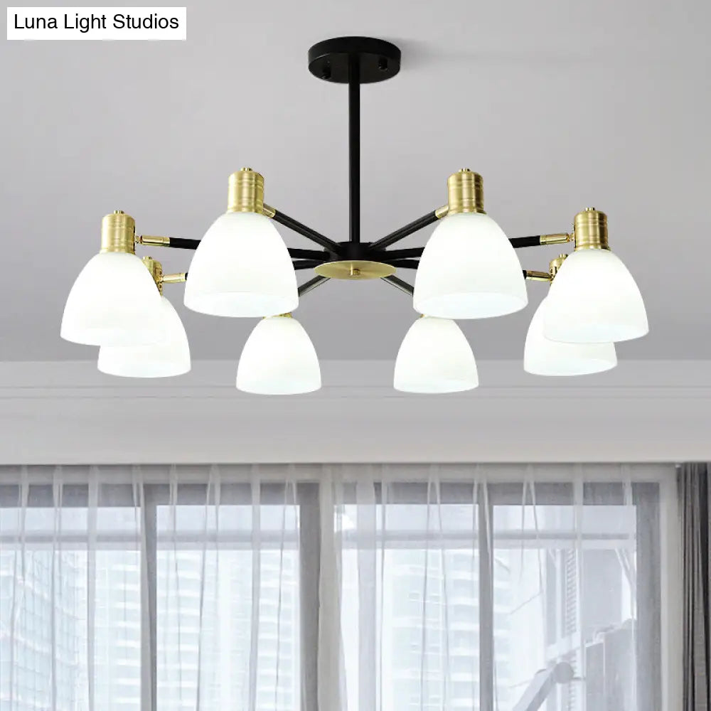 Modern Golden Chandelier Ceiling Pendant Light - Milky Glass Dome 5/6/8 Lights