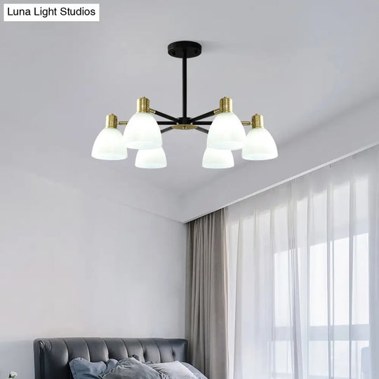 Modern Golden Chandelier Ceiling Pendant Light - Milky Glass Dome 5/6/8 Lights